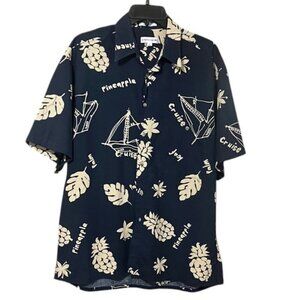 Pierre Cardin Navy Blue Cruise Print Short Sleeve Casual Button Down Shirt